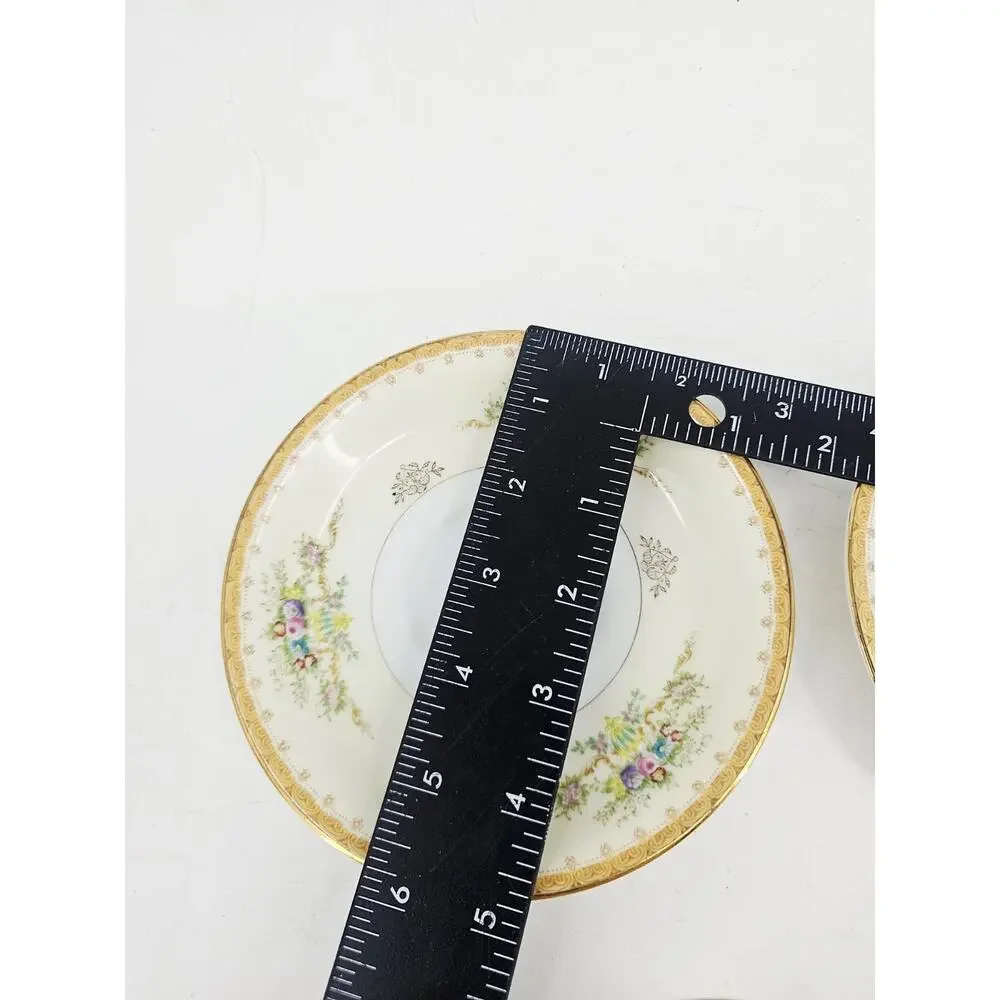 Meito Jewel Floral & Gold Pattern Set Of 2 Cups & Saucers & Creamer Japan